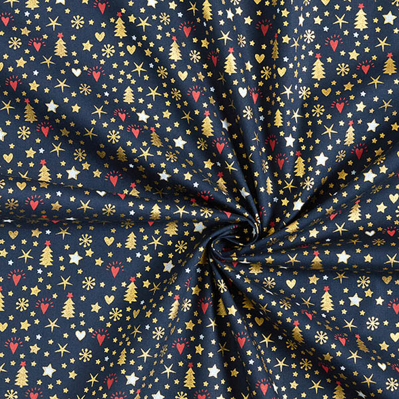 tessuto in cotone popeline Cuori e stelle – blu notte/oro, image number 3
