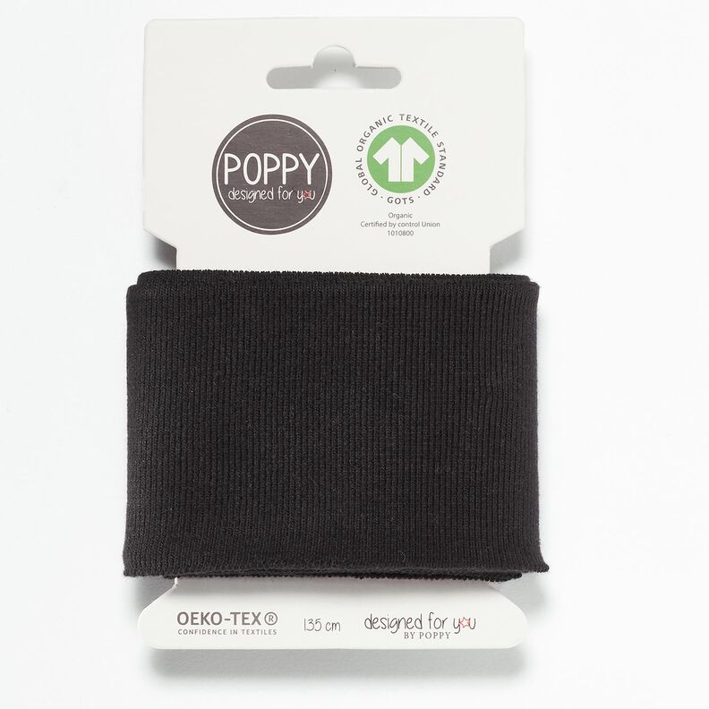 GOTS Cuff Tubolari in maglia tinta unita – nero,  image number 1
