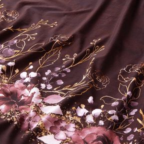 jersey di cotone tessuto con bordura Fiori iglitterati in oro | Glitzerpüppi – rosso Bordeaux/lillà, 