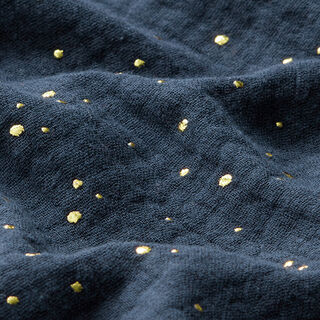 mussola di cotone, macchie dorate sparse – blu marino/oro, 