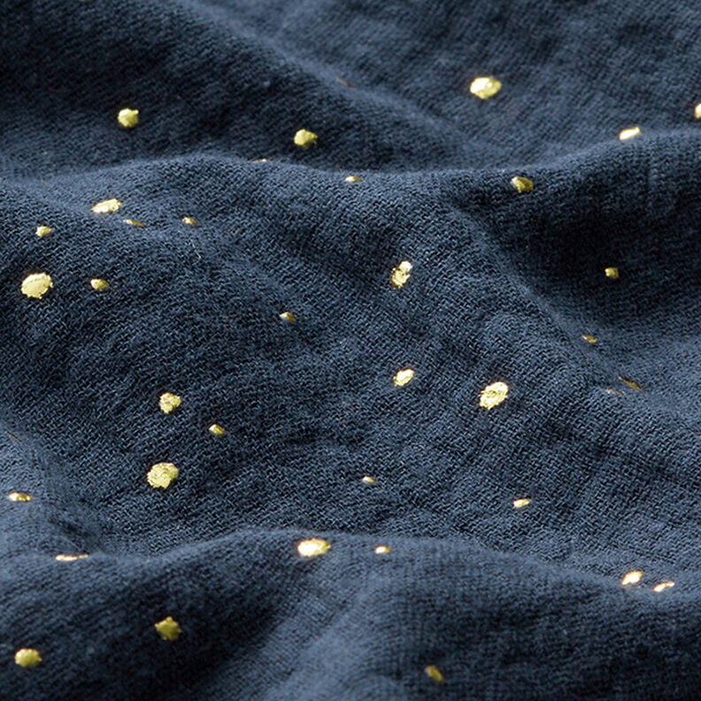 mussola di cotone, macchie dorate sparse – blu marino/oro,  image number 2