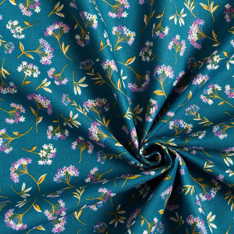tessuto in cotone cretonne fiori delicati – blu oceano,  image number 3