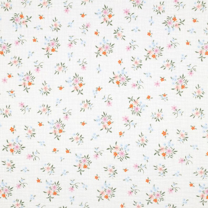GOTS mussolina / tessuto doppio increspato Graziosi fiorellini | Poppy Fabrics – avorio/arancione, image number 1