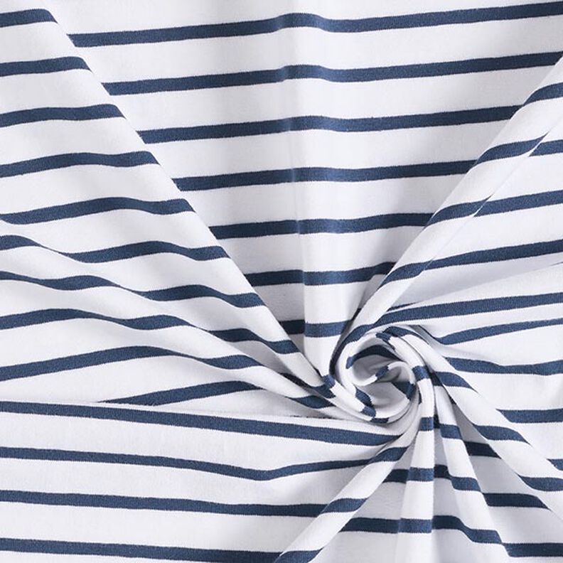 Jersey in cotone a righe strette e larghe – bianco/blu marino,  image number 3