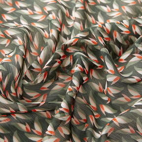 Chiffon increspato con motivo a foglie – nero/canna palustre, 