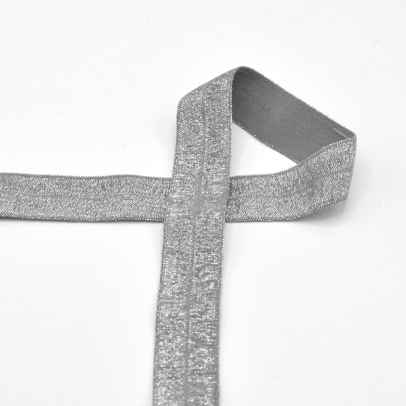 Fettuccia elastica (piega in gomma) glitterata [20 mm] – argento,  image number 1