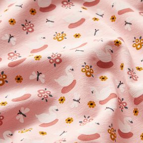 jersey di cotone Graziosi cigni – rosa chiaro/bianco, 