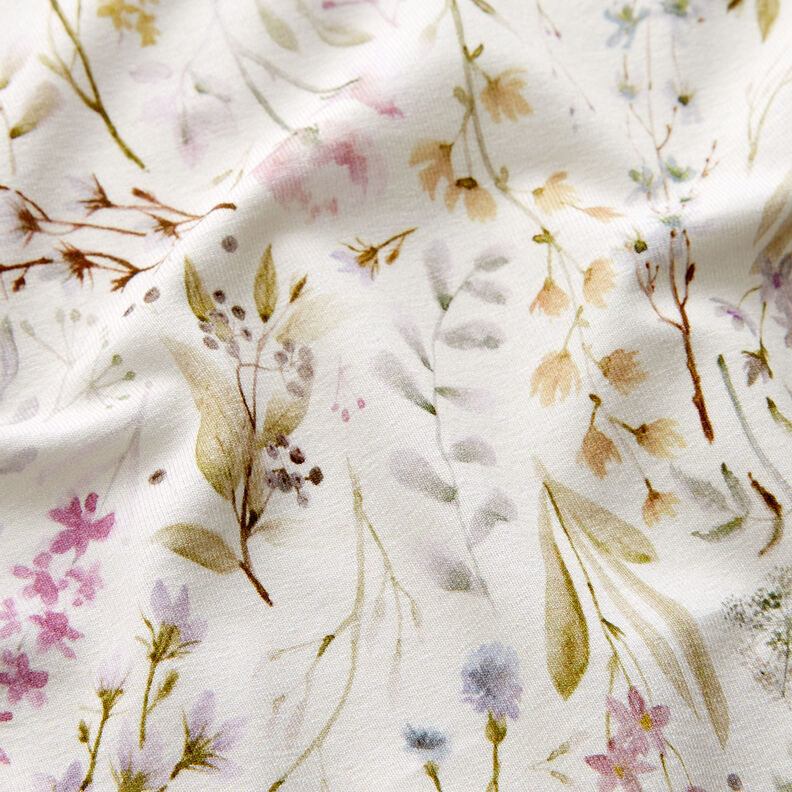 Jersey di viscosa con delicati fiori e foglie – avorio,  image number 2