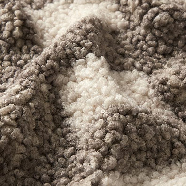 tessuto in maglia, bouclé, quadri – bianco lana/marrone chiaro,  image number 2