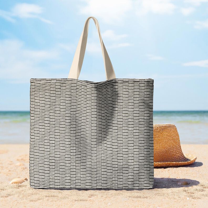 tessuto arredo Jacquard Strisce rustiche – nero/naturale,  image number 7