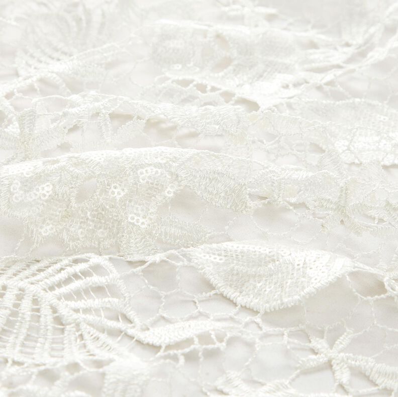 tessuto in pizzo con paillettes e bordo a smerlo – bianco,  image number 2
