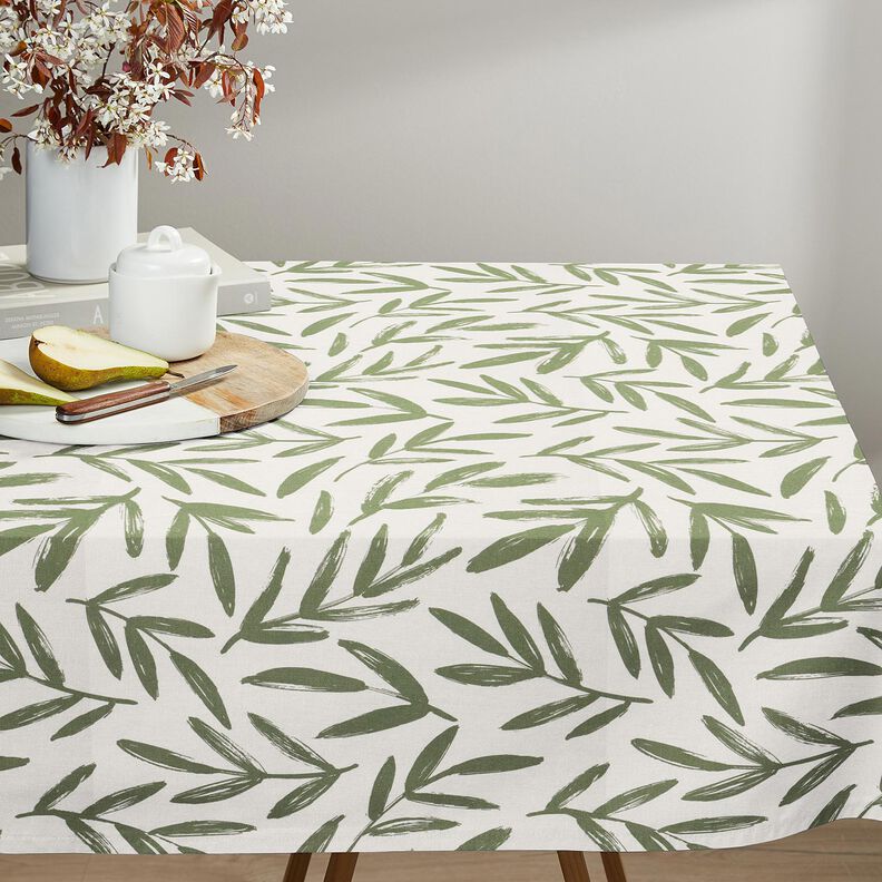 tessuto arredo mezzo panama foglie minimal – pino/naturale, image number 7