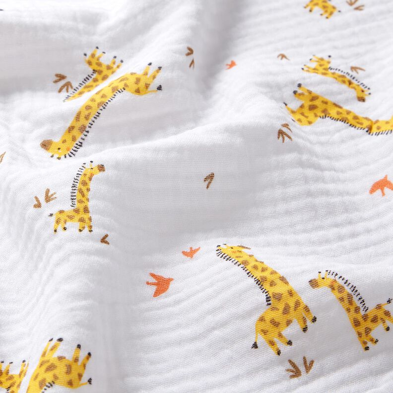 mussolina / tessuto doppio increspato giraffe – bianco/giallo sole,  image number 2
