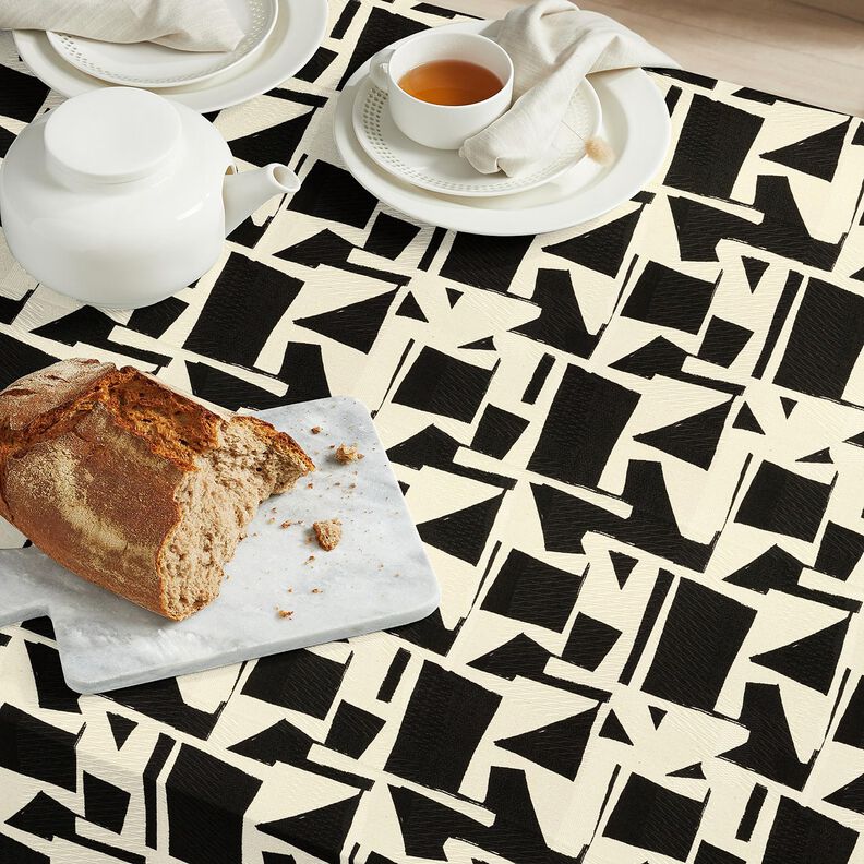 tessuto arredo Jacquard Struttura astratta – nero/bianco lana,  image number 8