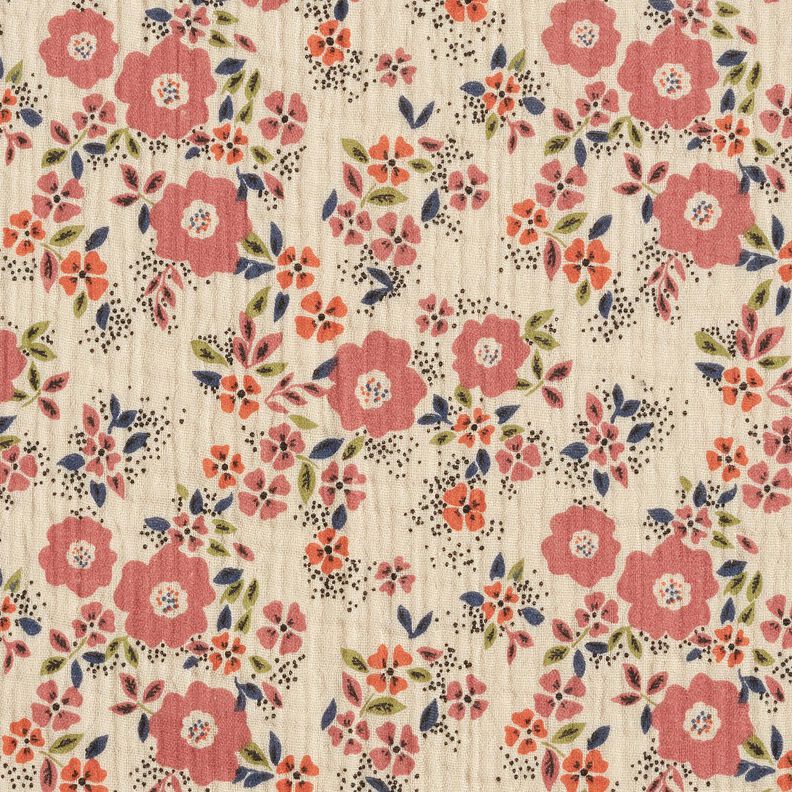 mussolina / tessuto doppio increspato mare di fiori – tortora chiaro, image number 1