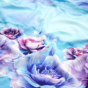 jersey di cotone Fiori estivi | Glitzerpüppi  – blu cielo/lavanda, 