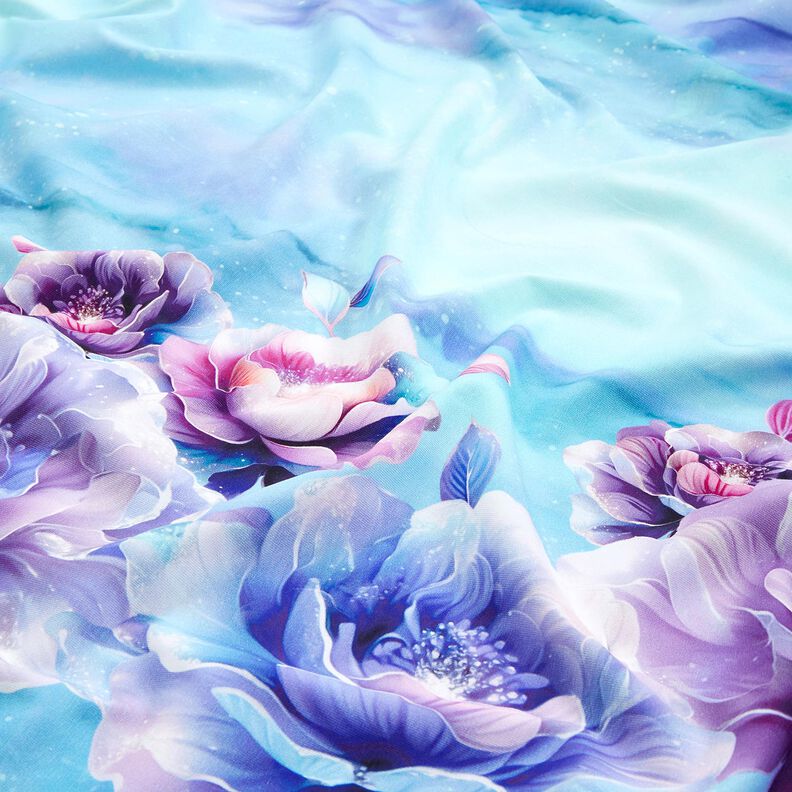 jersey di cotone Fiori estivi | Glitzerpüppi  – blu cielo/lavanda,  image number 2