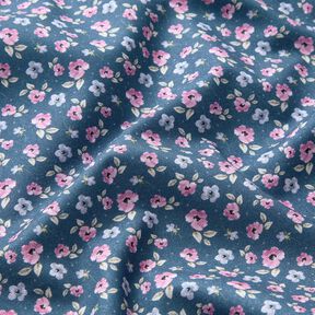 tessuto in cotone popeline fiori delicati – blu/violetto pastello, 