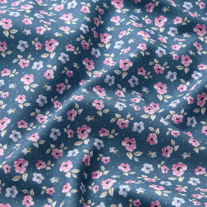 tessuto in cotone popeline fiori delicati – blu/violetto pastello,  image number 2