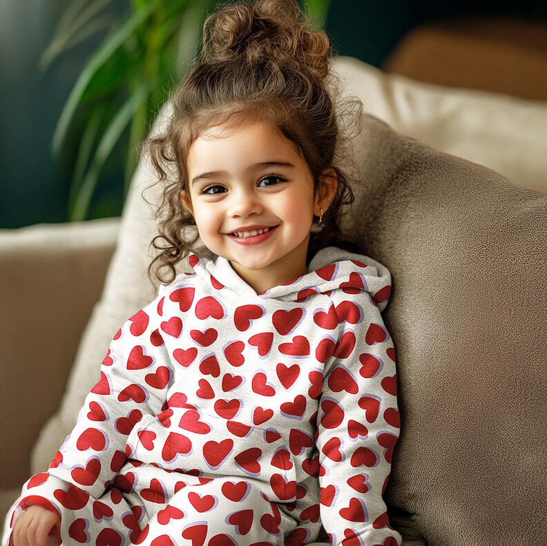 felpa garzata cuori | Poppy Fabrics – naturale/rosso,  image number 5