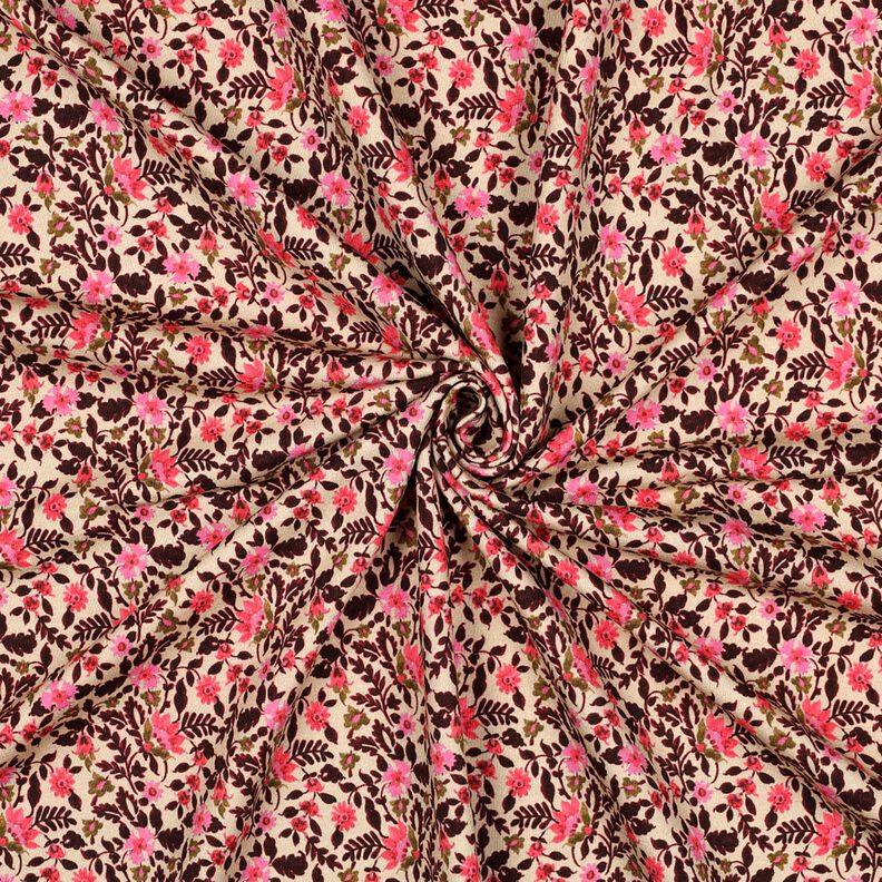 French terry, felpa estiva piccoli fiori stampa digitale – anacardo/rosa fucsia acceso,  image number 3