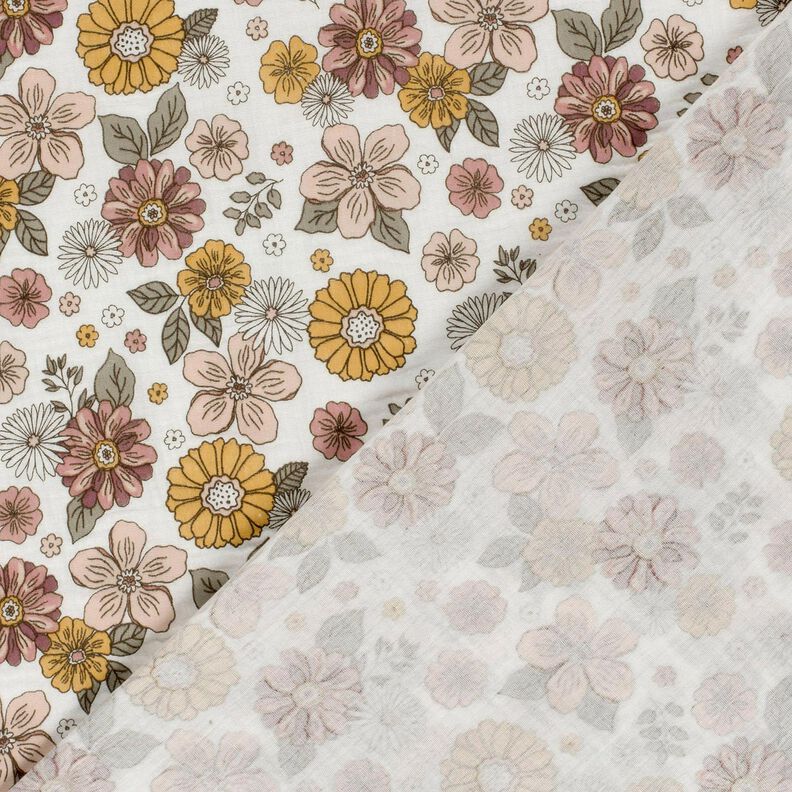 mussolina / tessuto doppio increspato Fiori retró – bianco,  image number 4