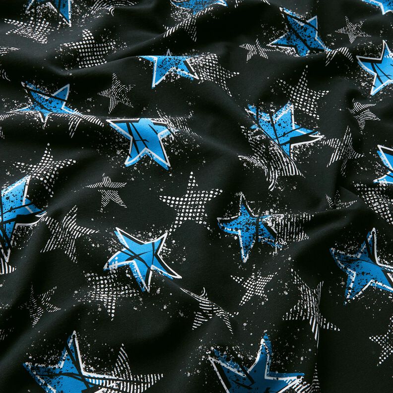 French terry, felpa estiva Variazioni di stelle | Glitzerpüppi – nero/blu,  image number 2