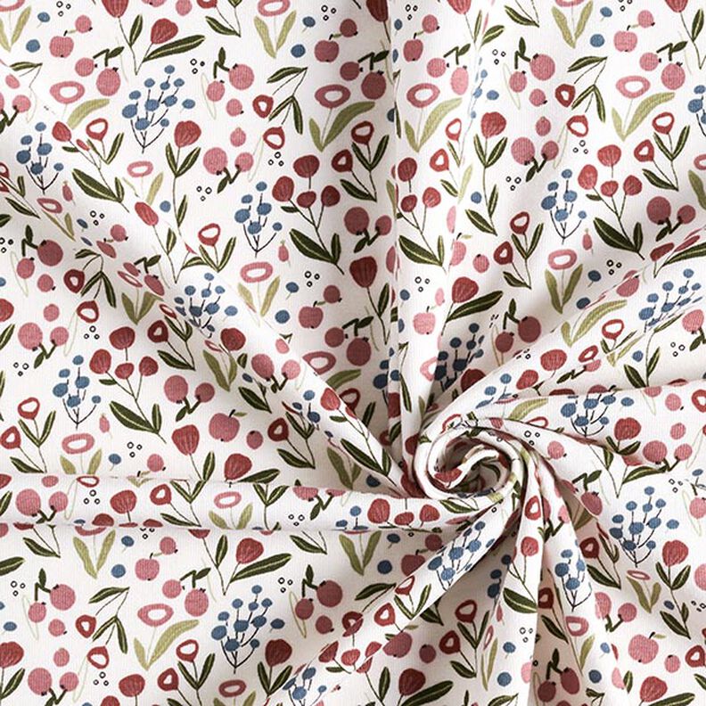 jersey di cotone prato fiorito con piccole mele – bianco lana,  image number 3