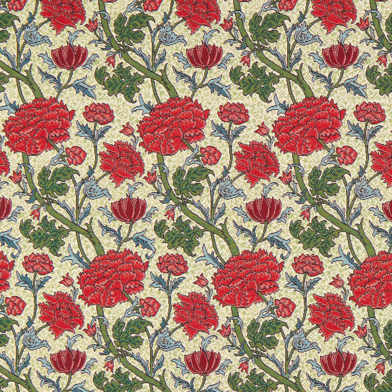tessuto arredo gobelin Peonie artistiche – beige chiaro/rosso carminio, image number 1