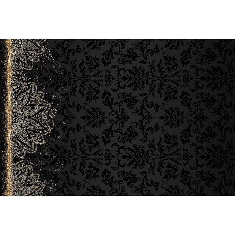 jersey di cotone Tessuto con bordo mandala barocco con granelli dorati | Glitzerpüppi – nero,  image number 4