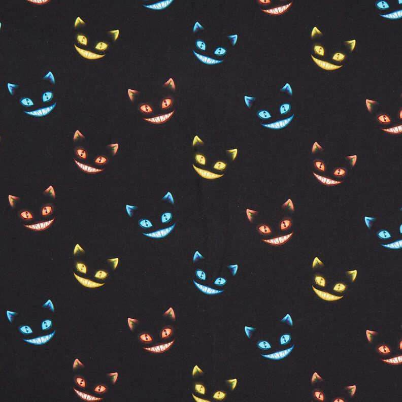 French terry, felpa estiva Gatti sorridenti stampa digitale – nero/mix di colori,  image number 1