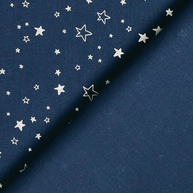 tessuto in cotone popeline stampa laminata stelle di Natale – blu notte/argento effetto metallizzato,  image number 4