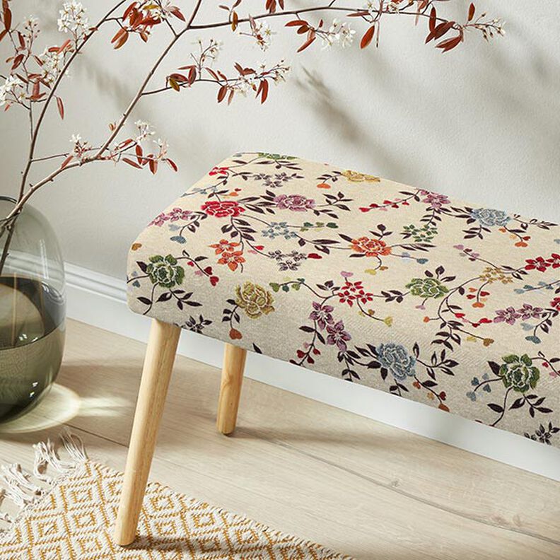 tessuto arredo gobelin Tralci di rose – beige chiaro/rosso,  image number 6