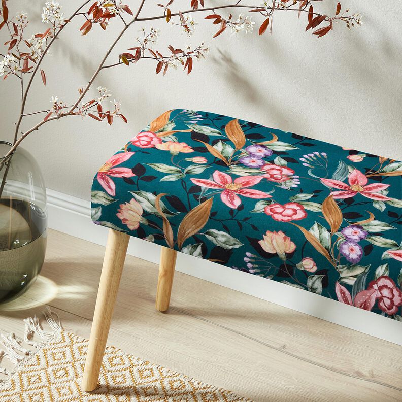 velluto arredo Fiori eleganti &ndash; petrolio/pink,  image number 5