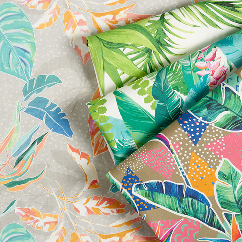 Tessuti da esterni canvas foglie tropicali – corallo,  image number 5