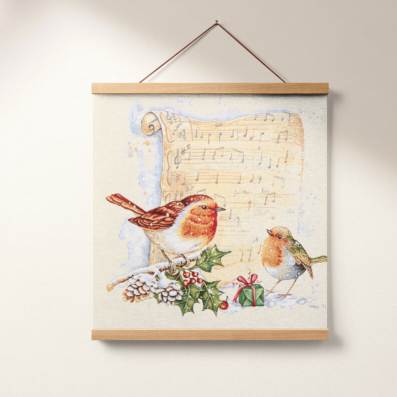 taglio di tessuto arredo gobelin pettirosso con spartito musicale – bianco,  image number 6