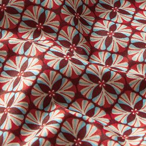 tessuto in cotone cretonne Piastrelle floreali – rosso borgogna/tortora chiaro, 