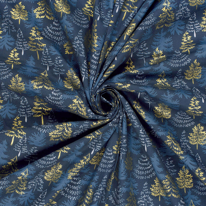 tessuto in cotone popeline Delicati abeti – blu notte/oro,  image number 3