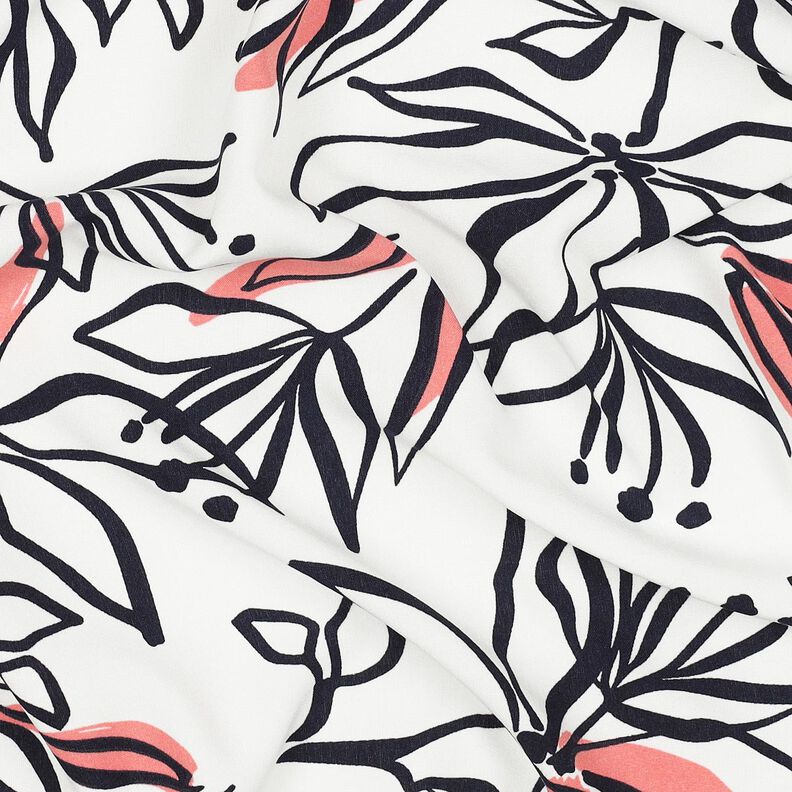 Tessuto elasticizzato leggero con gigli astratti &ndash; bianco/aragosta,  image number 2