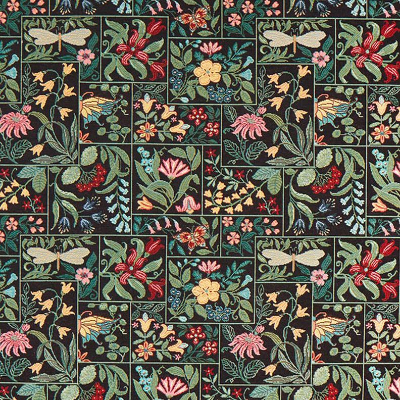 tessuto arredo gobelin Piastrelle floreali – nero,  image number 1