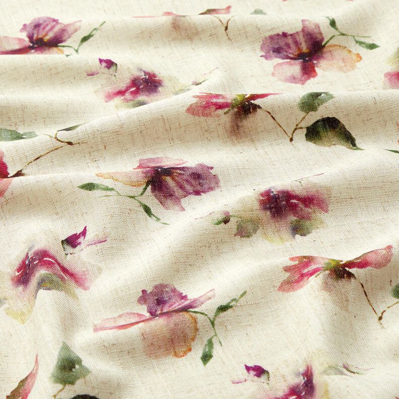 misto lino viscosa fiori acquerello – naturale/uva,  image number 2