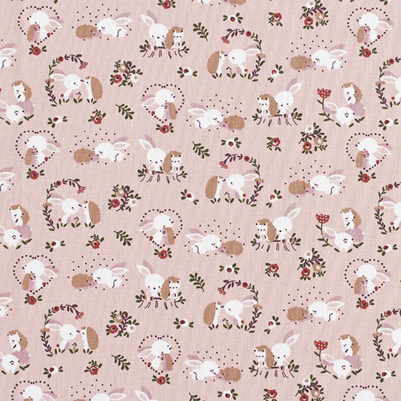popeline di cotone Coniglio e riccio sono innamorati – rosa antico chiaro,  image number 1