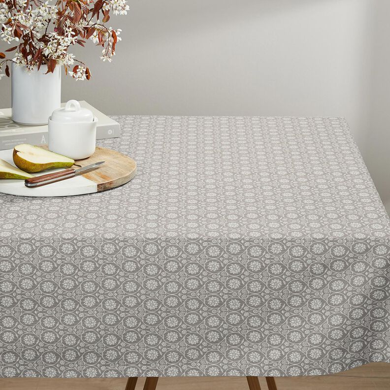 tessuto in cotone cretonne Fiori e tralci – grigio argento/bianco,  image number 8