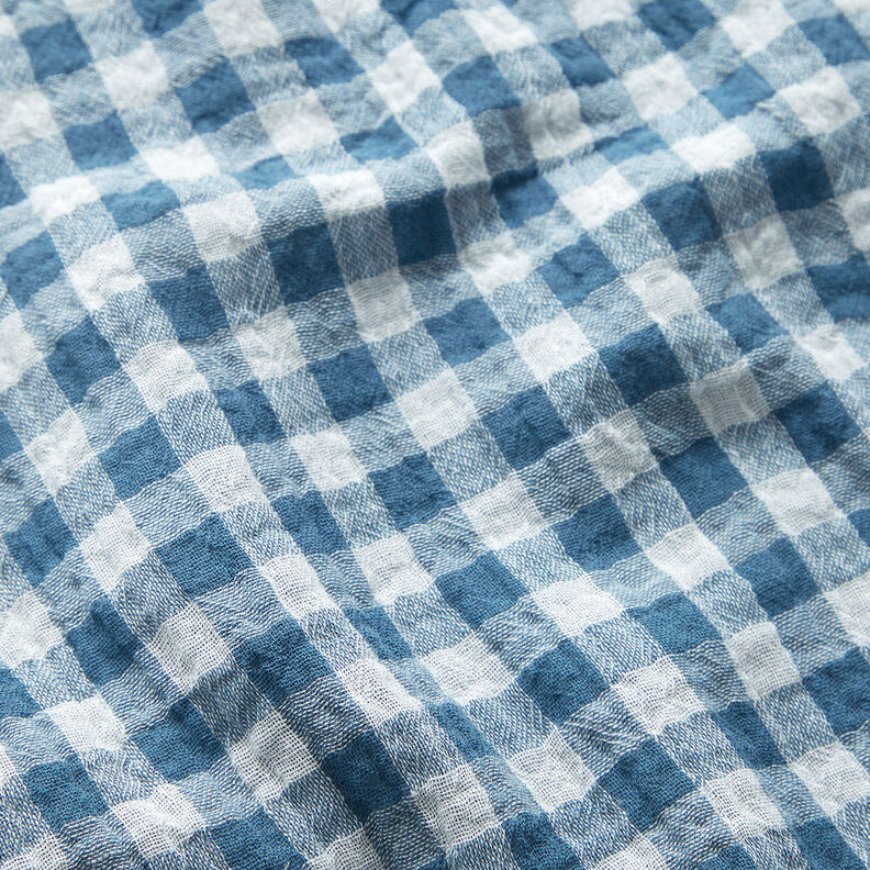 mussolina / tessuto doppio increspato Vichy a quadri tinto in filo – colore blu jeans/bianco,  image number 3