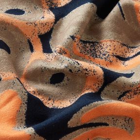 jersey di viscosa Fiori dipinti – blu notte/arancio pesca, 