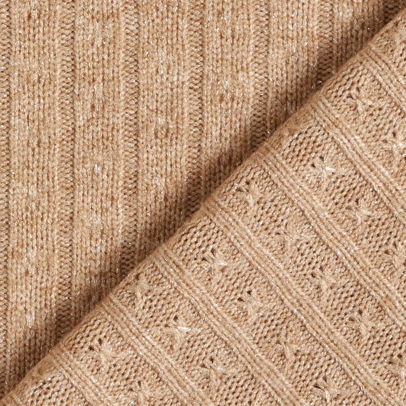 tessuto in maglia Ajour eleganti strisce glitterate – marrone chiaro,  image number 4