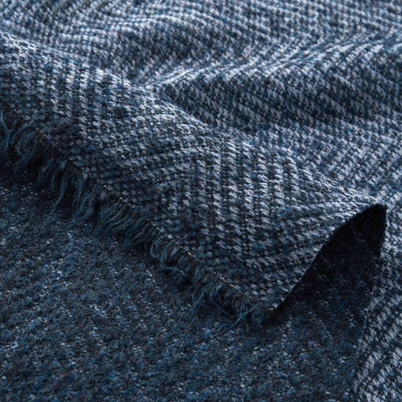 Tessuto per cappotto in tessuto misto lana zigzag – blu marino | Resto 50cm,  image number 5
