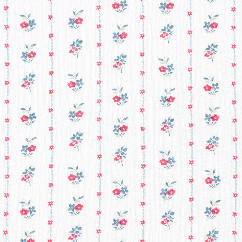 mussolina / tessuto doppio increspato Fiori tradizionali | by Poppy bianco/lampone,  image number 1