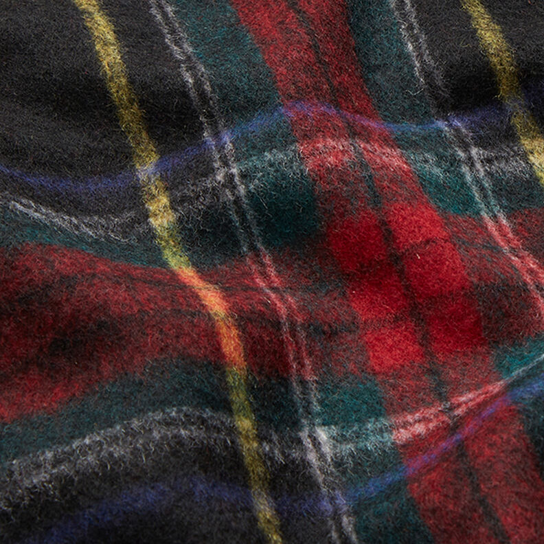 Tessuto per cappotto in misto lana vergine tartan – nero/rosso,  image number 2