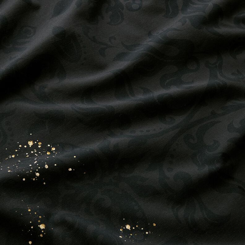 jersey di cotone Tessuto con bordo mandala barocco con granelli dorati | Glitzerpüppi – nero,  image number 6